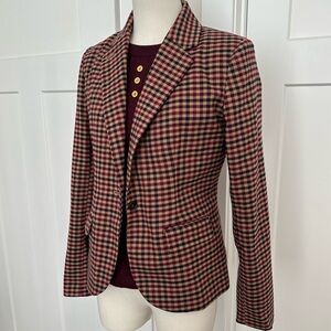 Burgundy, Navy, and Tan Gingham Blazer | Size 4